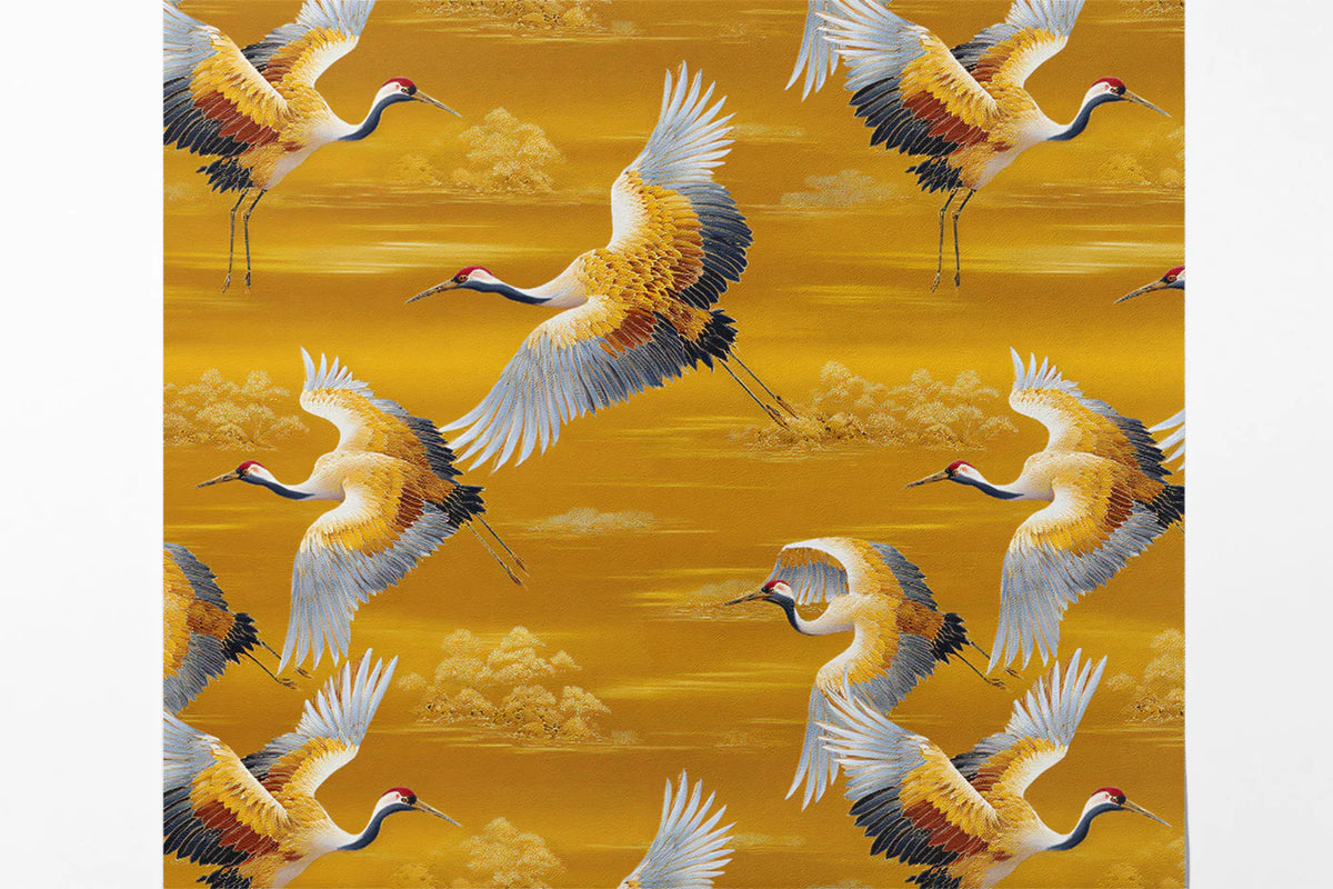 Golden Crane Prosperity Mural Wallpaper — Traditional Oriental Motif Mural Wallpaper - room preview 03