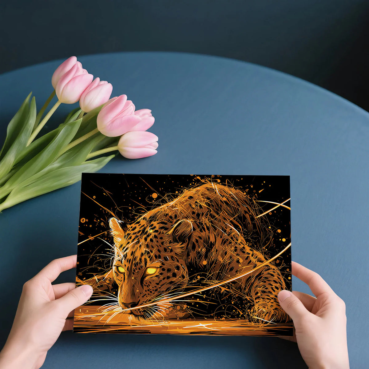 Neon Jaguar Stalking Mural Wallpaper — Electric Orange and Black Mural Wallpaper - room preview 03