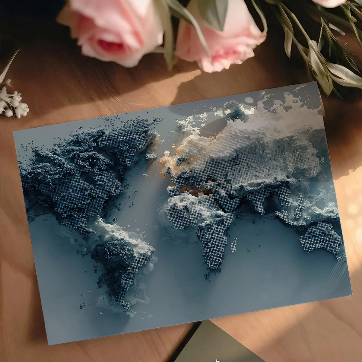 Pixelated World Map Mural Wallpaper — Modern Digital Glitch Art Mural Wallpaper - room preview 03