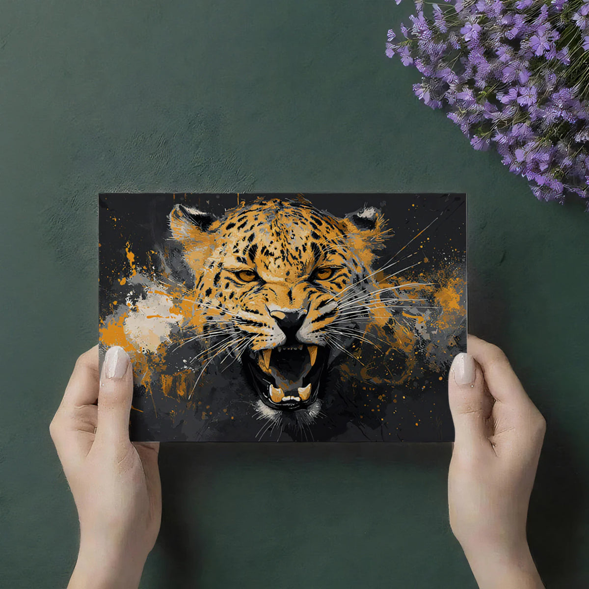 Roaring Jaguar Mural Wallpaper — Dramatic Urban Grunge Mural Wallpaper - room preview 03