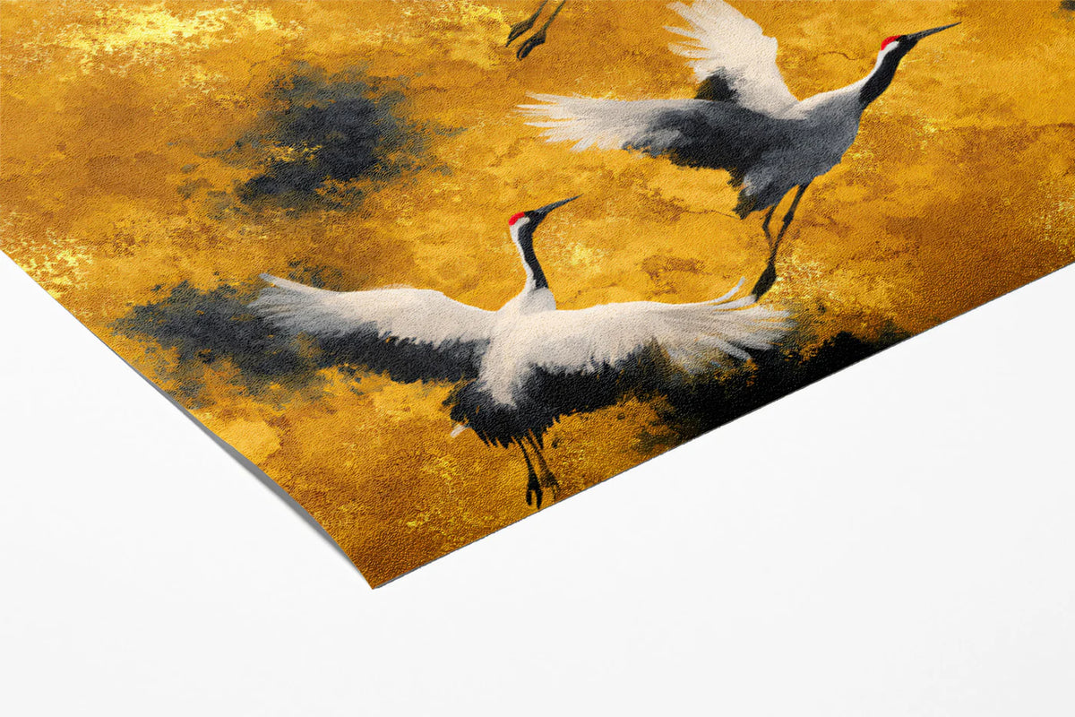 Ink Wash Crane Flight Mural Wallpaper — Golden Ochre and Charcoal Mural Wallpaper - room preview 03