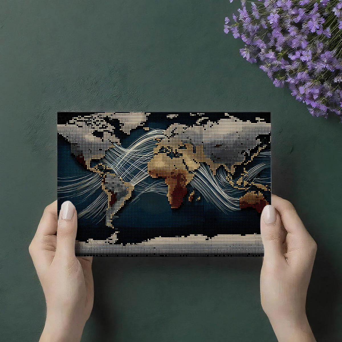 Pixelated World Map Mural Wallpaper — Retro Data and Energy Lines Mural Wallpaper - room preview 03