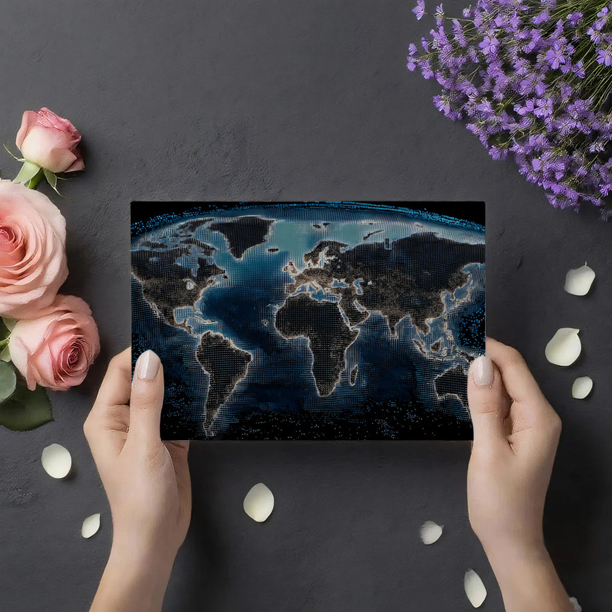 Digital Mesh World Map Mural Wallpaper — Cinematic Tech Aesthetic Mural Wallpaper - room preview 03