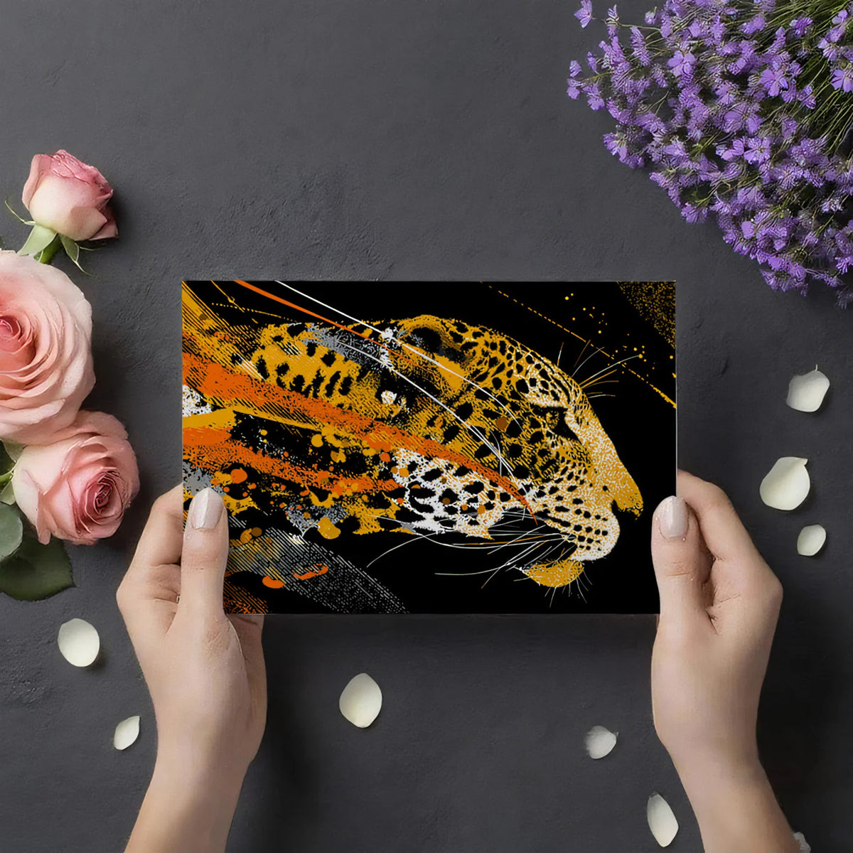Jaguar Motion Mural Wallpaper — Dynamic Abstract Art in Black and Orange Mural Wallpaper - room preview 03