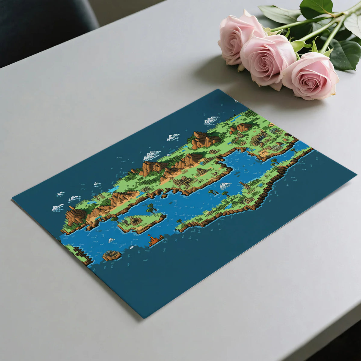 Isometric Pixel Island Mural Wallpaper — Retro 16-Bit Fantasy Map Mural Wallpaper - room preview 03