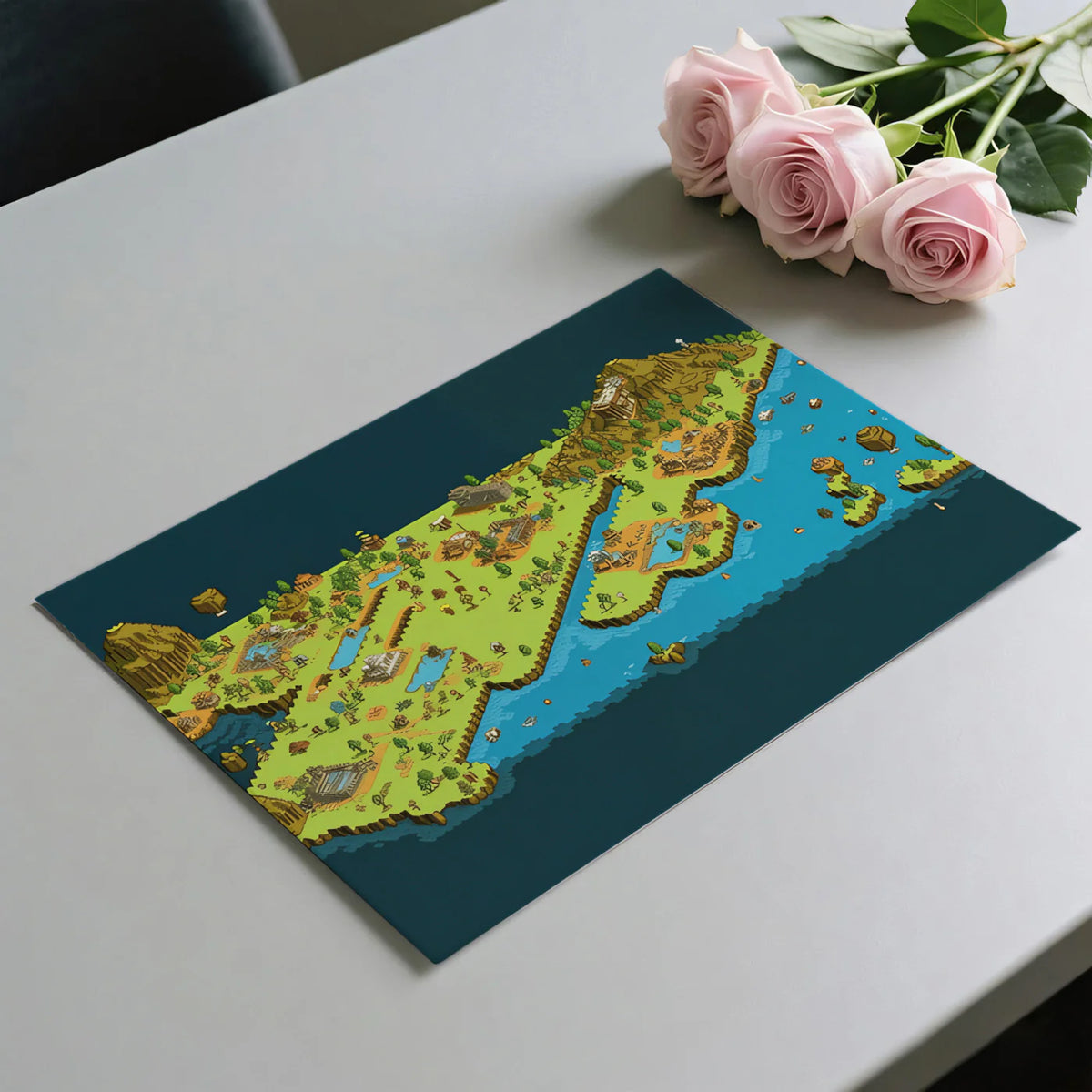 Fantasy Island Pixel Map Mural Wallpaper — Retro Isometric Design Mural Wallpaper - room preview 03