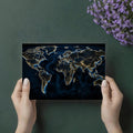 Luminous World Map Mural Wallpaper — Navy and Gold Abstract Design Mural Wallpaper - room preview 03