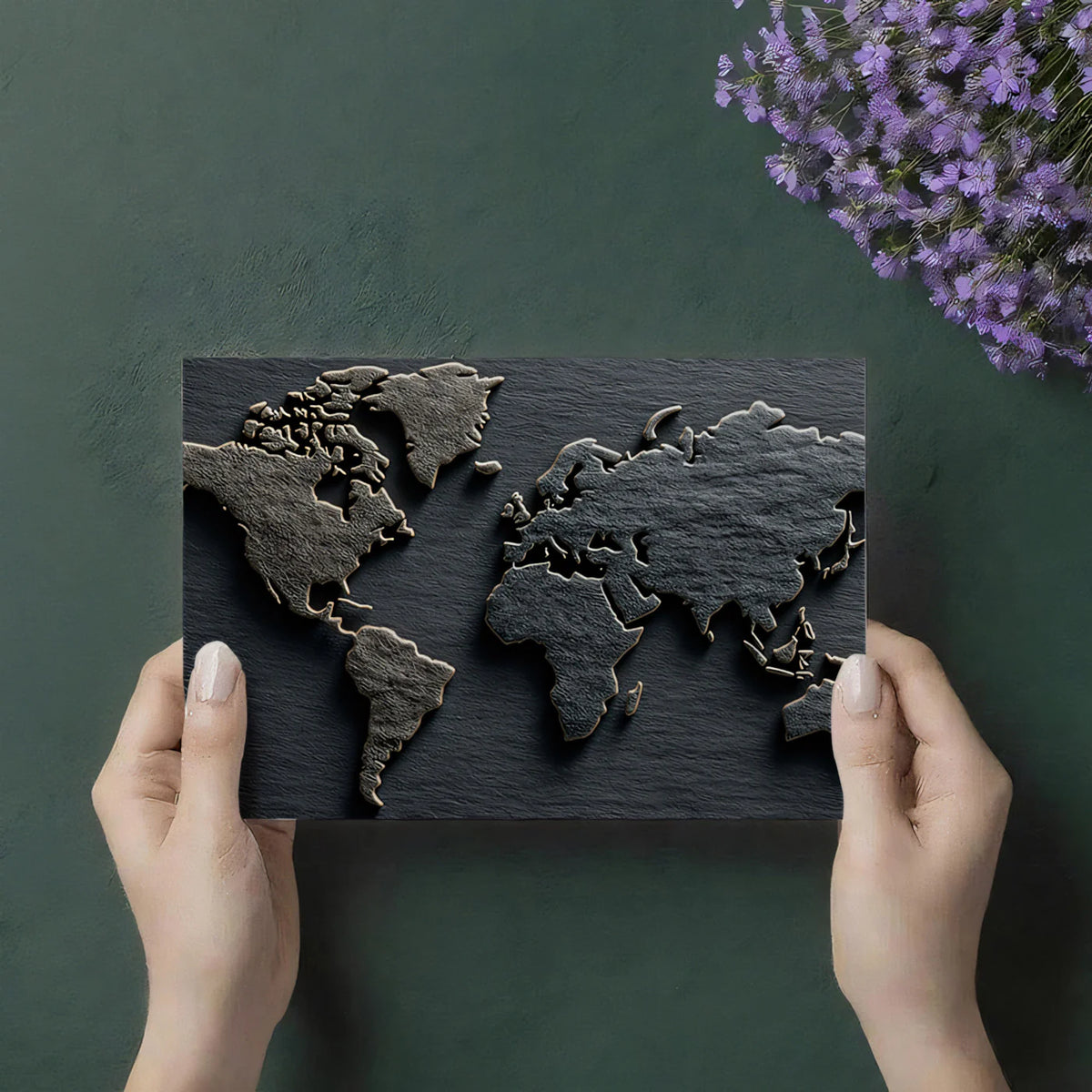 Chiseled World Map Mural Wallpaper — Rustic Stone Texture Mural Wallpaper - room preview 03