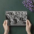 Textured Newsprint World Map Mural Wallpaper — Monochrome Relief Art Mural Wallpaper - room preview 03