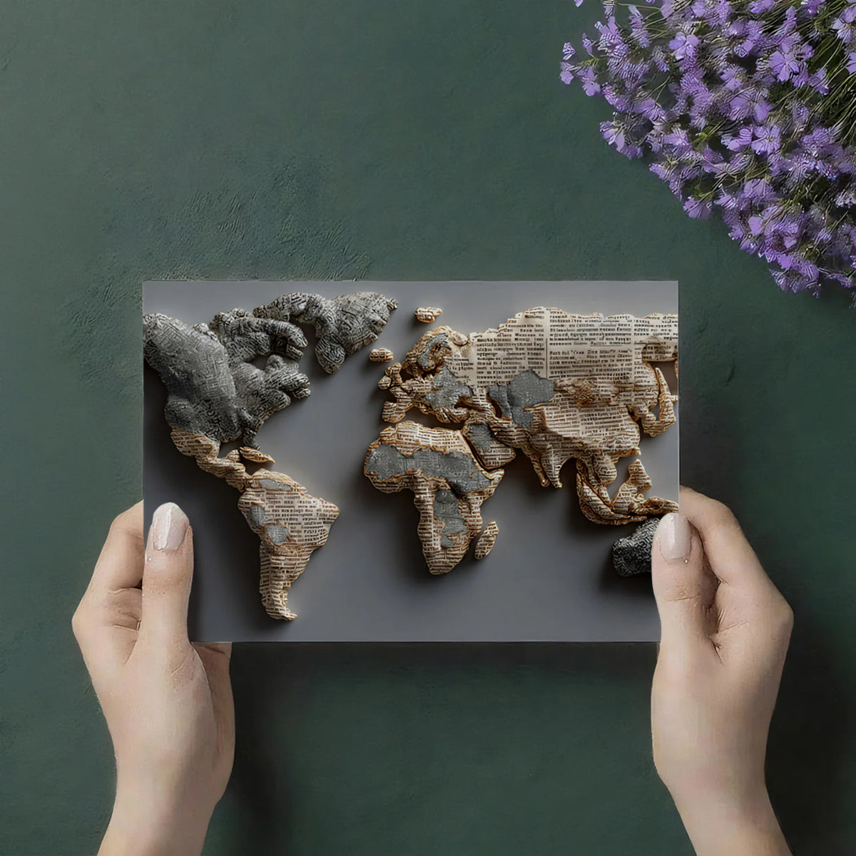 Sculpted Paper World Map Mural Wallpaper — Artistic Cartography Mural Wallpaper - room preview 03