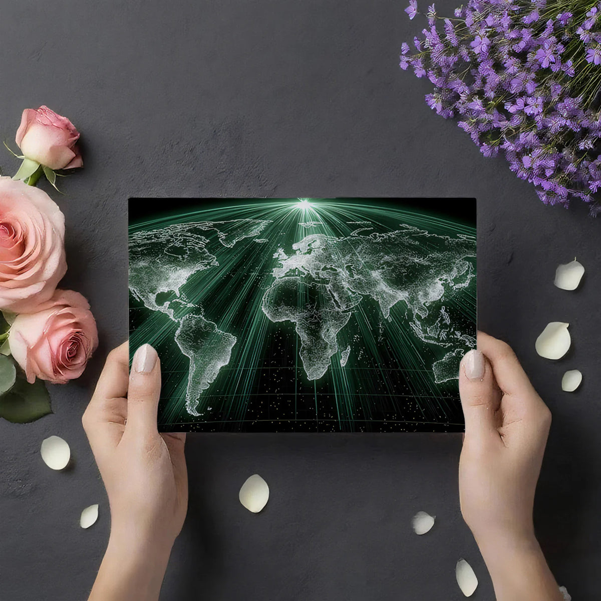 Global Data Network Mural Wallpaper — Cinematic Tech Map Mural Wallpaper - room preview 03
