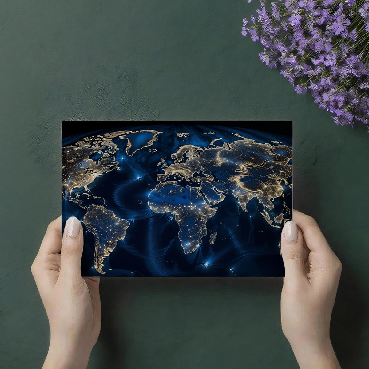 Global Night Lights Map Mural Wallpaper — Spherical Earth Design Mural Wallpaper - room preview 03