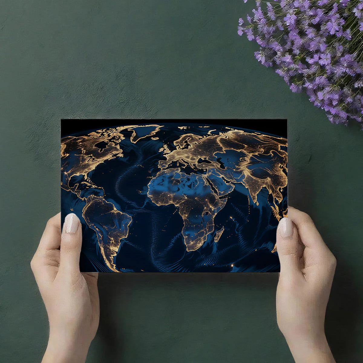 Earth Night Illumination Mural Wallpaper — Glowing Global Map Mural Wallpaper - room preview 03