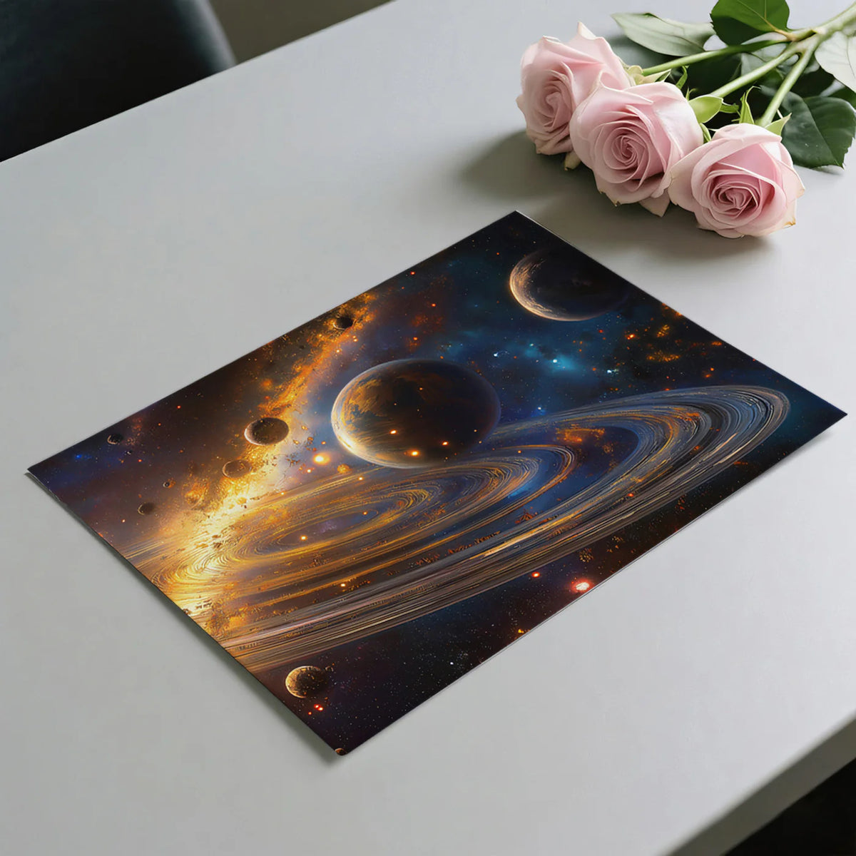 Celestial Ring System Mural Wallpaper — Dynamic Cosmic Decor Mural Wallpaper - room preview 03