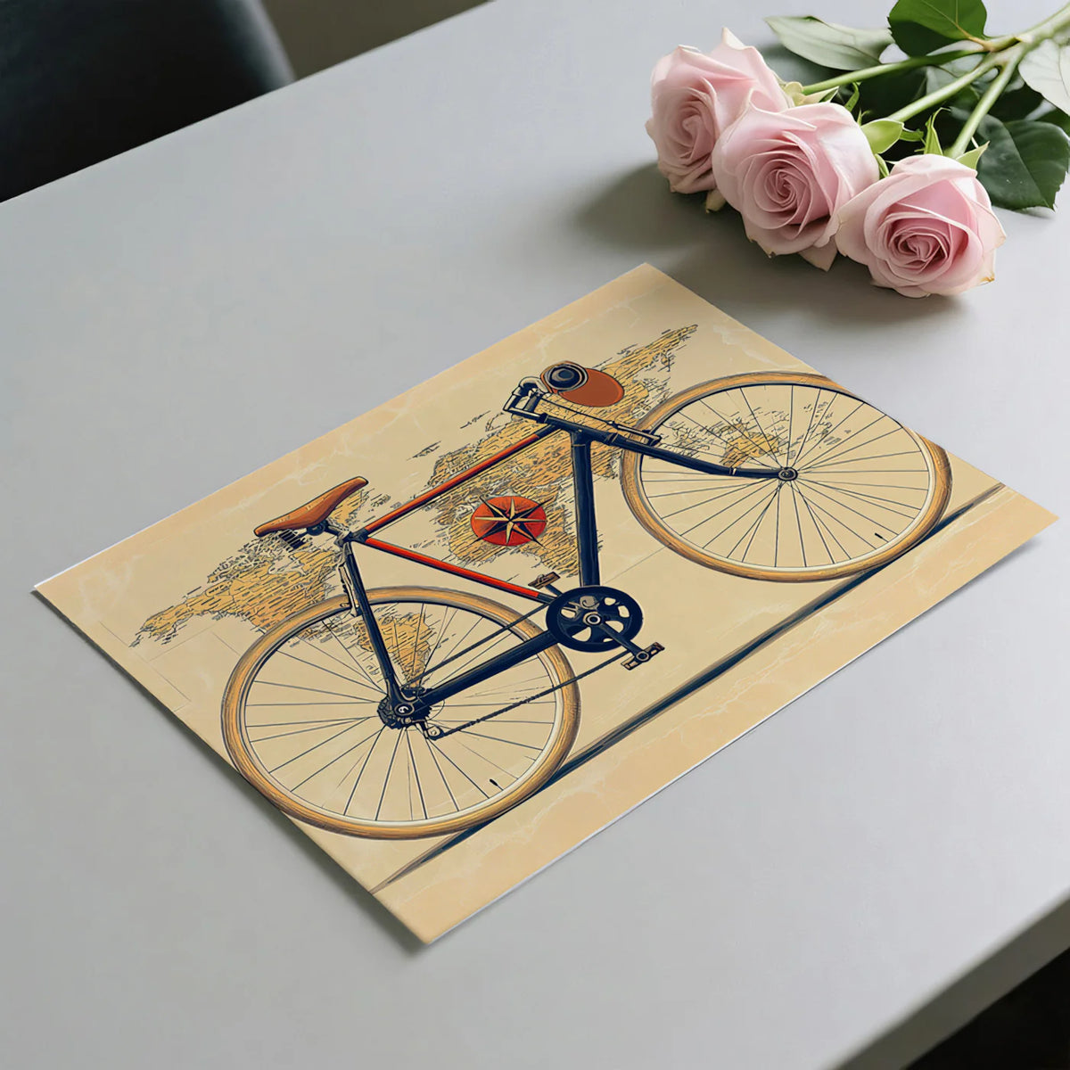 Vintage Bicycle World Map Mural Wallpaper — Retro Travel Illustration Mural Wallpaper - room preview 03
