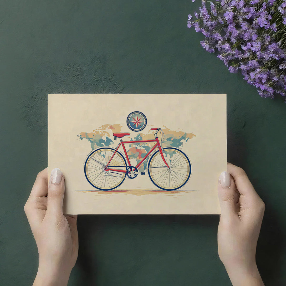 Vintage Bicycle Travel Map Mural Wallpaper — Retro Illustration Mural Wallpaper - room preview 03