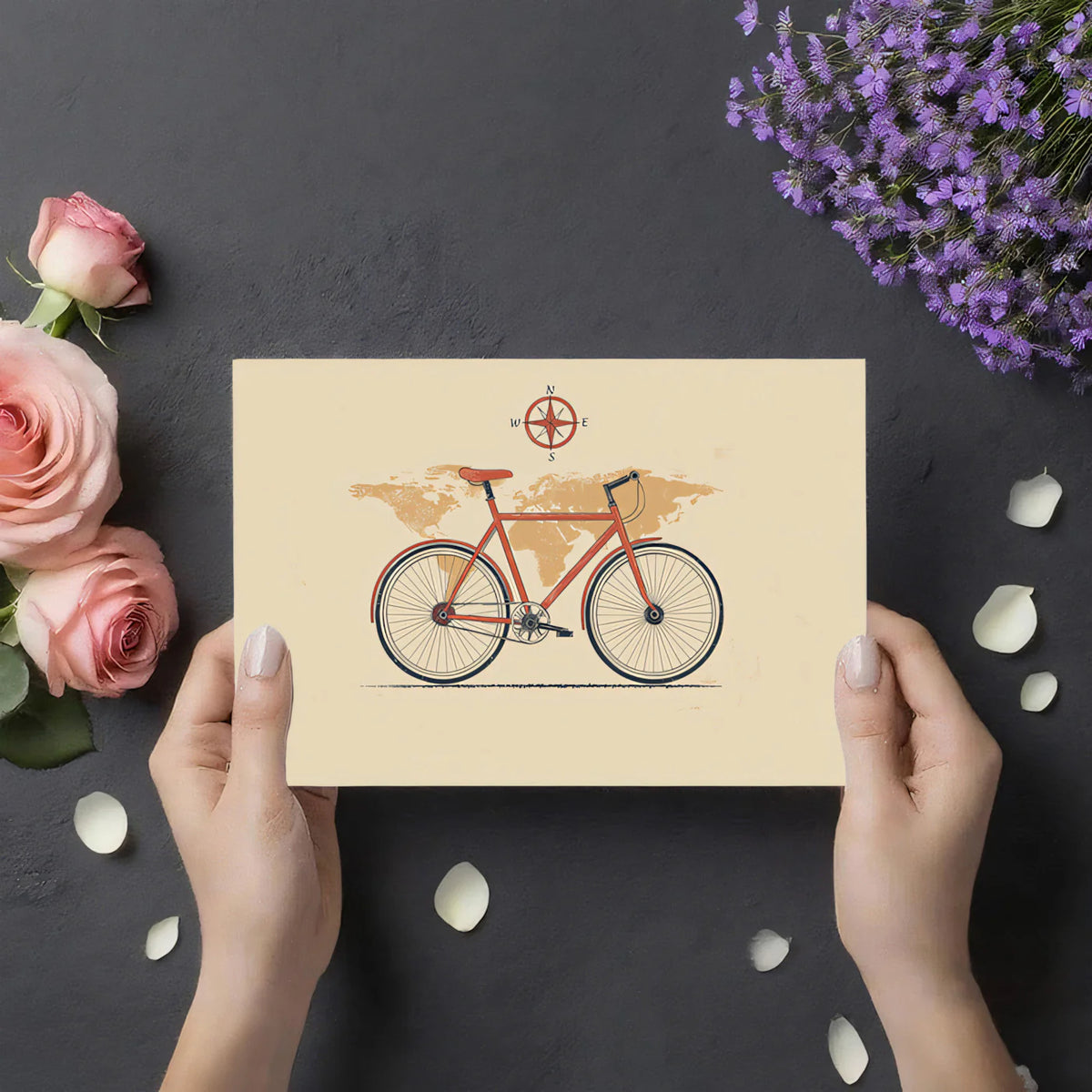 Vintage Bicycle Travel Mural Wallpaper — Hand-Drawn Map Motif Mural Wallpaper - room preview 03