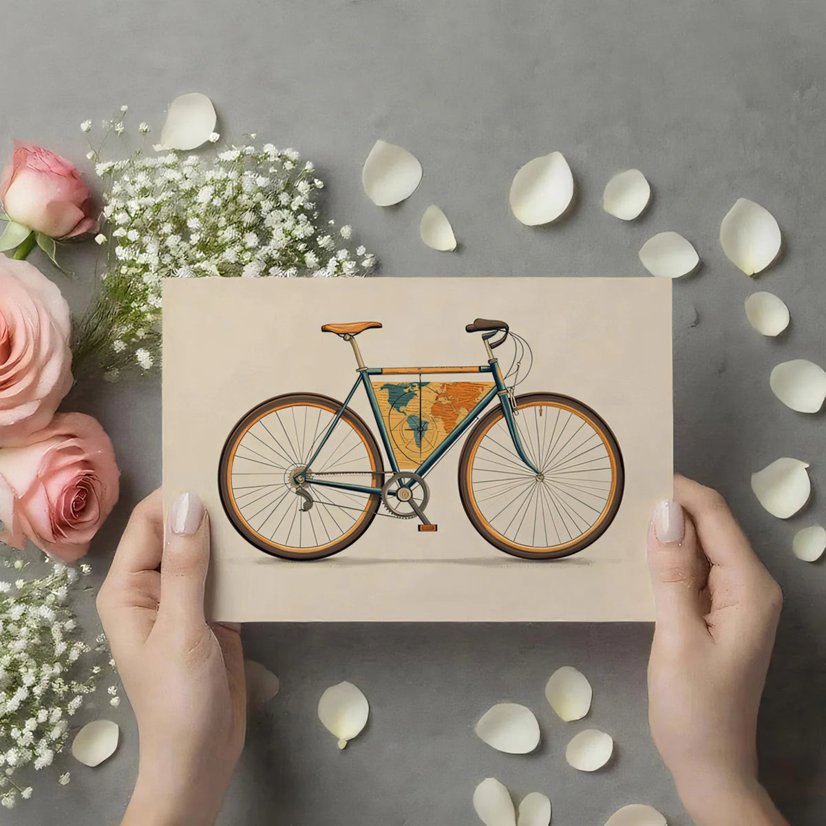 Vintage Bicycle Travel Map Mural Wallpaper —Stylized Illustration Mural Wallpaper - room preview 03