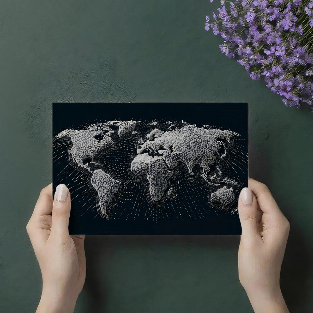 Polygonal World Map Mural Wallpaper — Geometric Data Design Mural Wallpaper - room preview 03