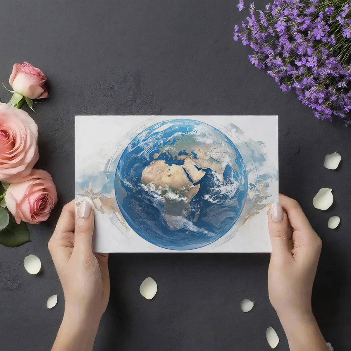 Watercolor Globe Mural Wallpaper — Soft Earth Artistic Design Mural Wallpaper - room preview 03