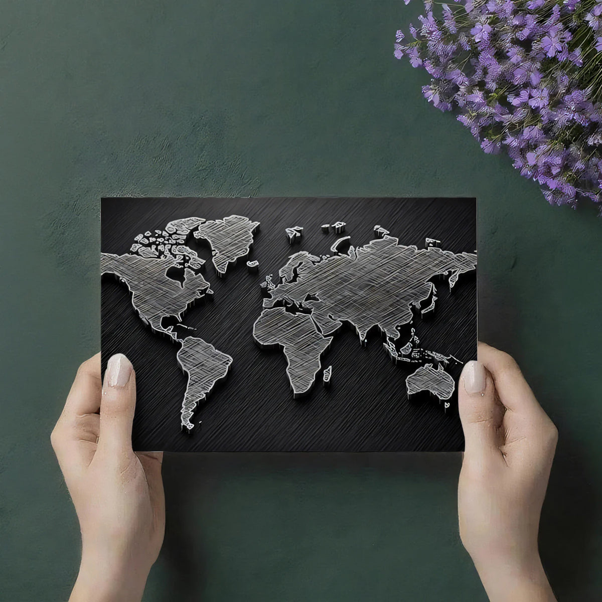 Etched World Map Mural Wallpaper — Artistic Monochrome Cartography Mural Wallpaper - room preview 03