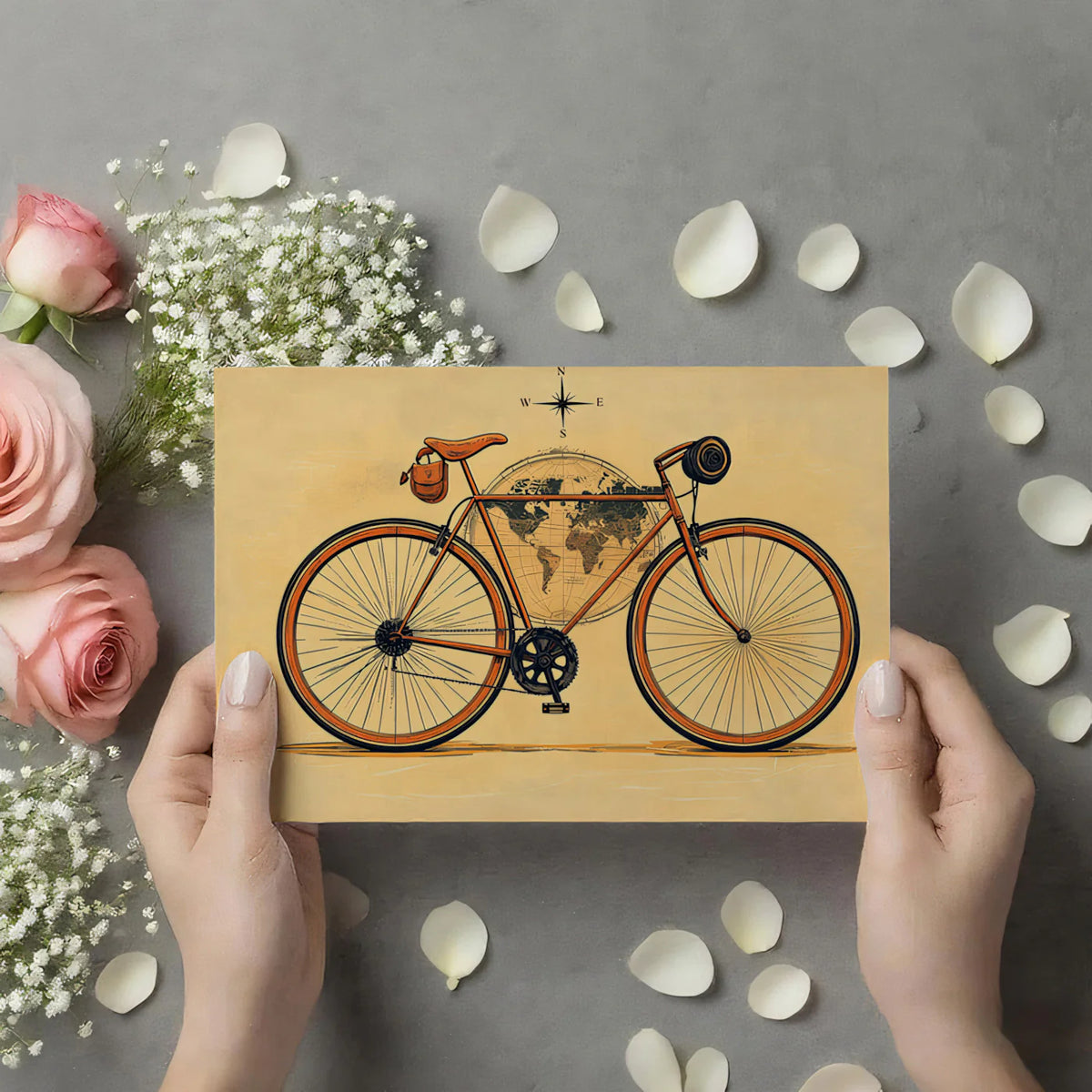 Vintage Bicycle Globe Mural Wallpaper — Travel Inspired Illustration Mural Wallpaper - room preview 03