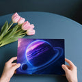 Neon Ringed Planet Mural Wallpaper — Cosmic Space Fantasy Mural Wallpaper - room preview 03