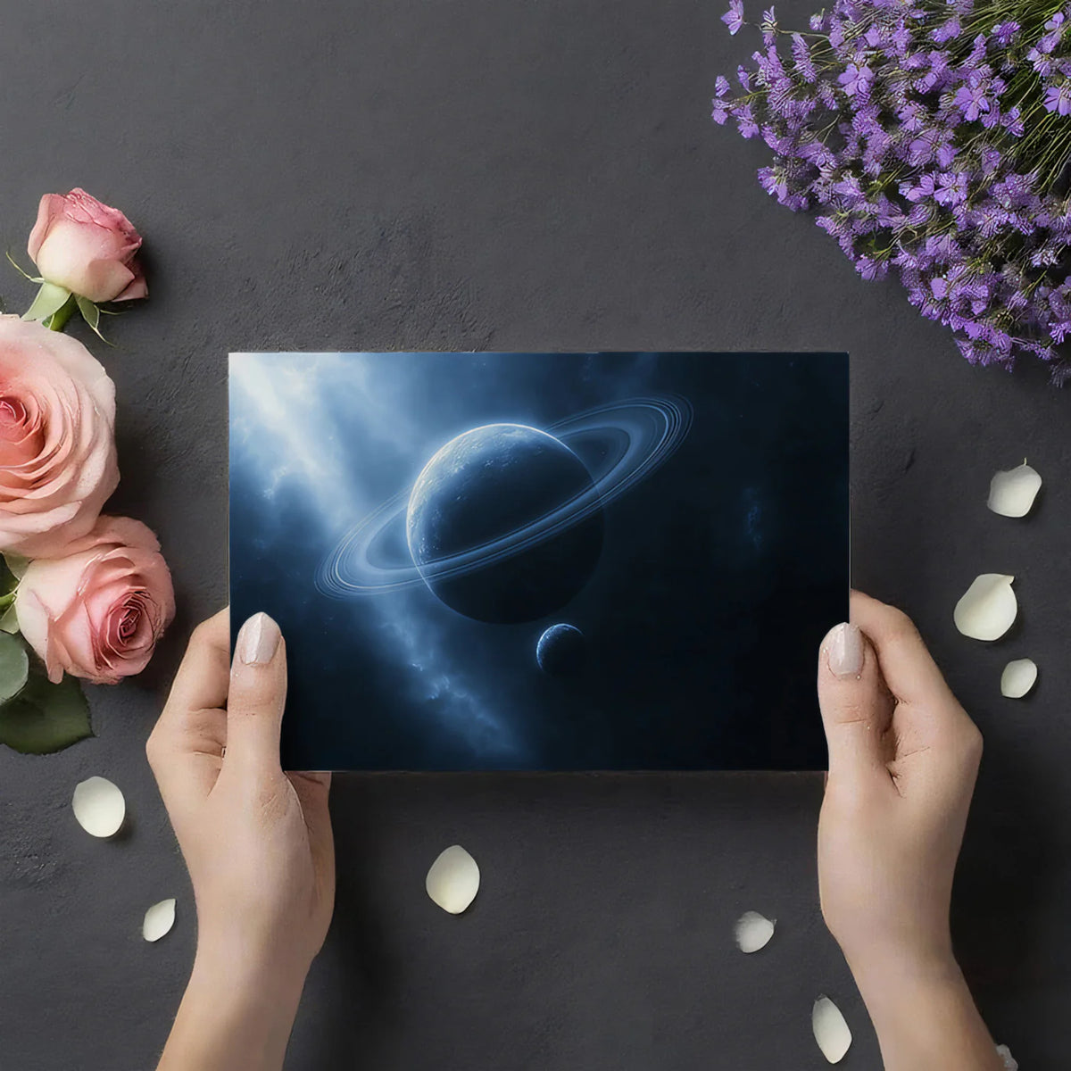 Cosmic Ringed Planet Mural Wallpaper — Ethereal Deep Space Scene Mural Wallpaper - room preview 03