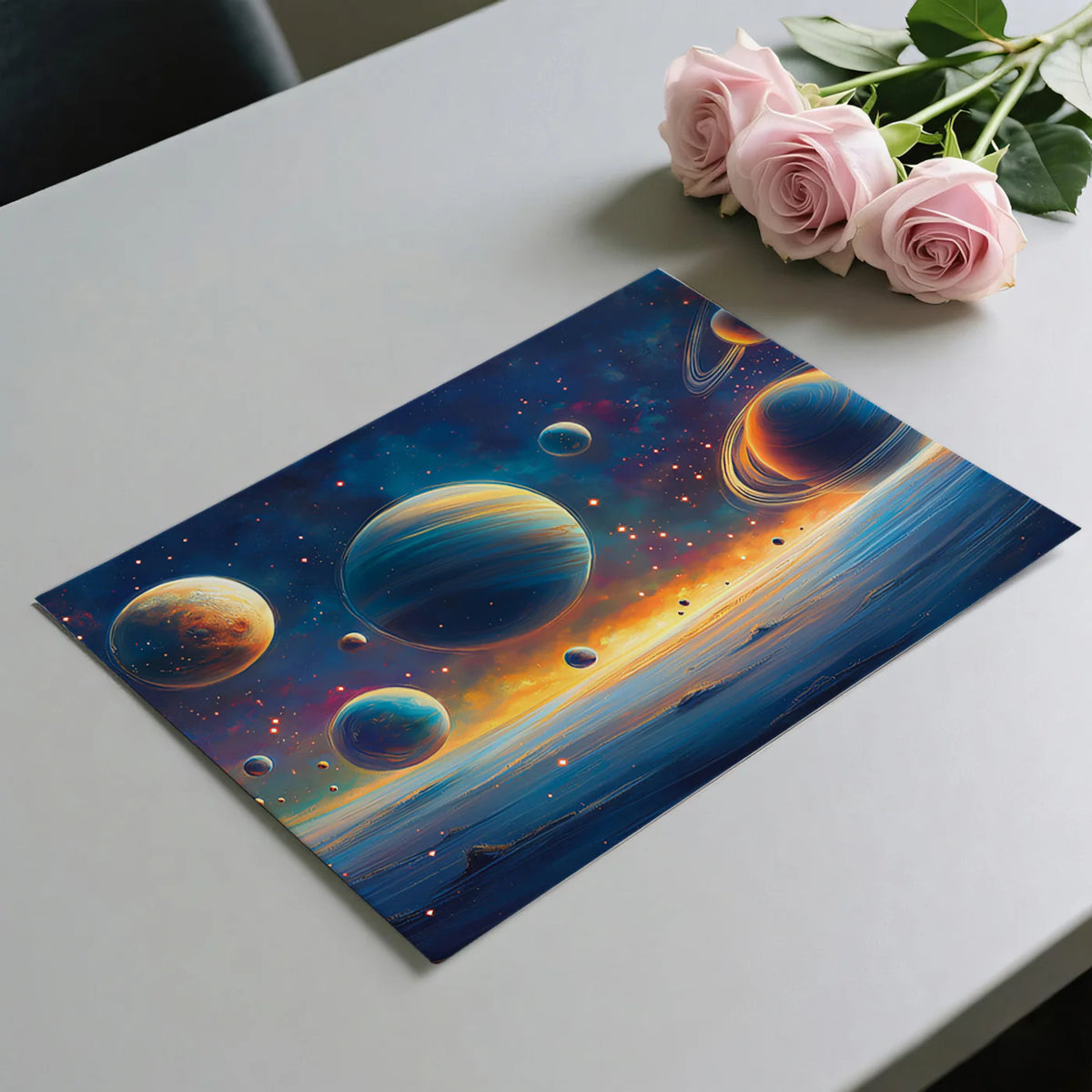 Cosmic Planetary Alignment Mural Wallpaper — Vivid Space Panorama Mural Wallpaper - room preview 03