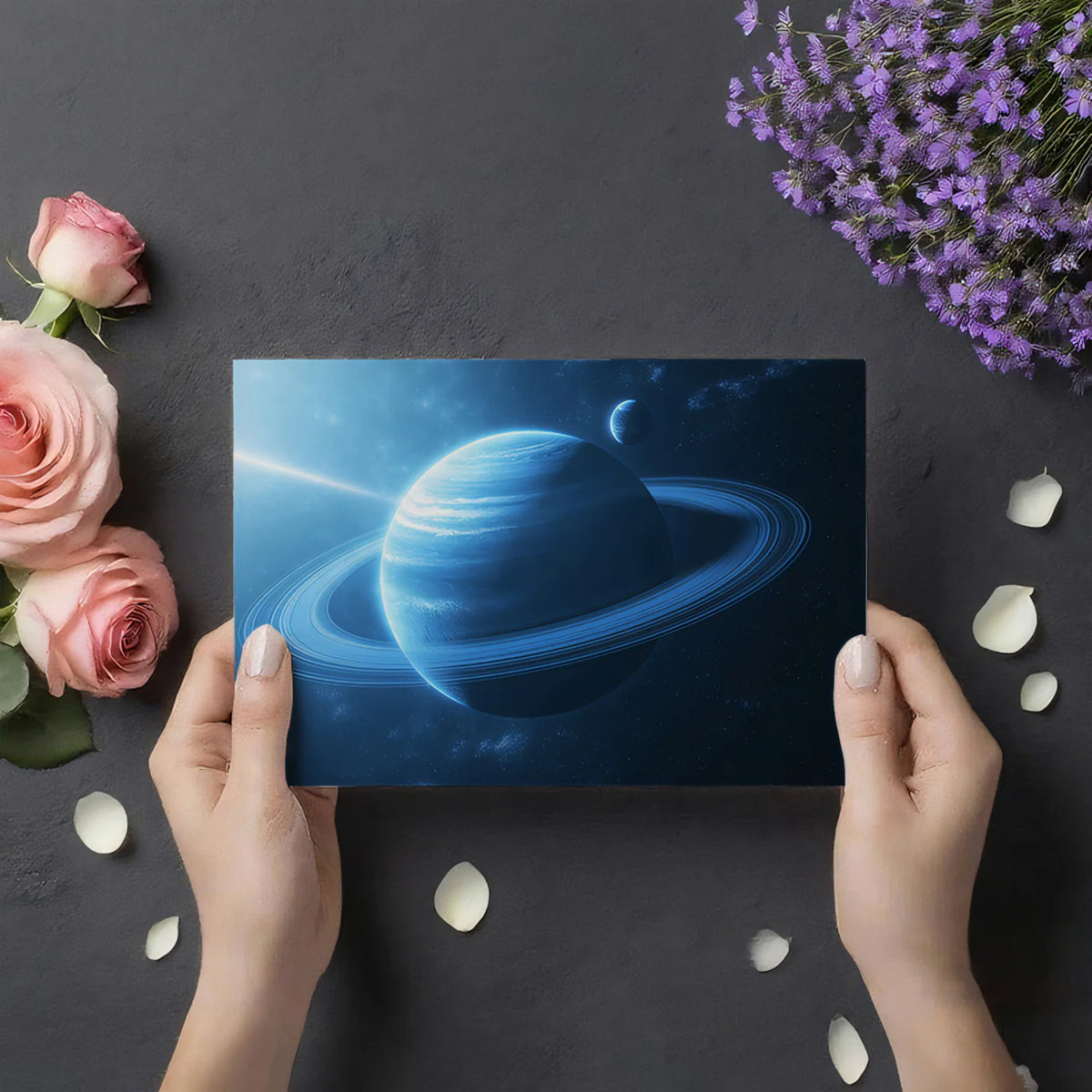 Cosmic Gas Giant Mural Wallpaper — Ringed Planet Space Scene Mural Wallpaper - room preview 03