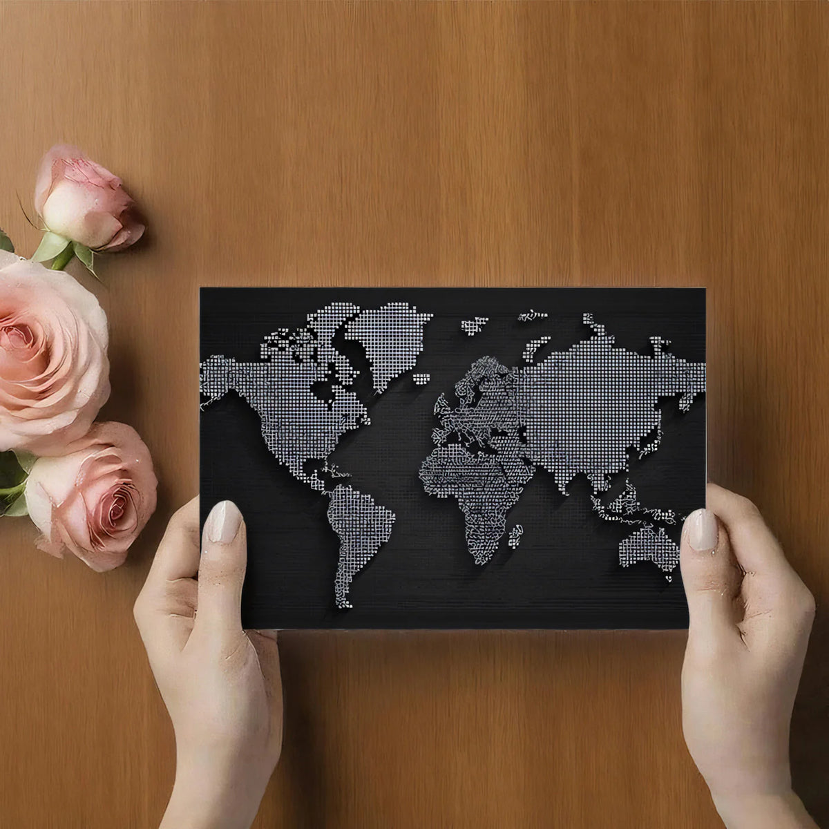 Halftone World Map Mural Wallpaper — Modern Graphic Cartography Mural Wallpaper - room preview 03