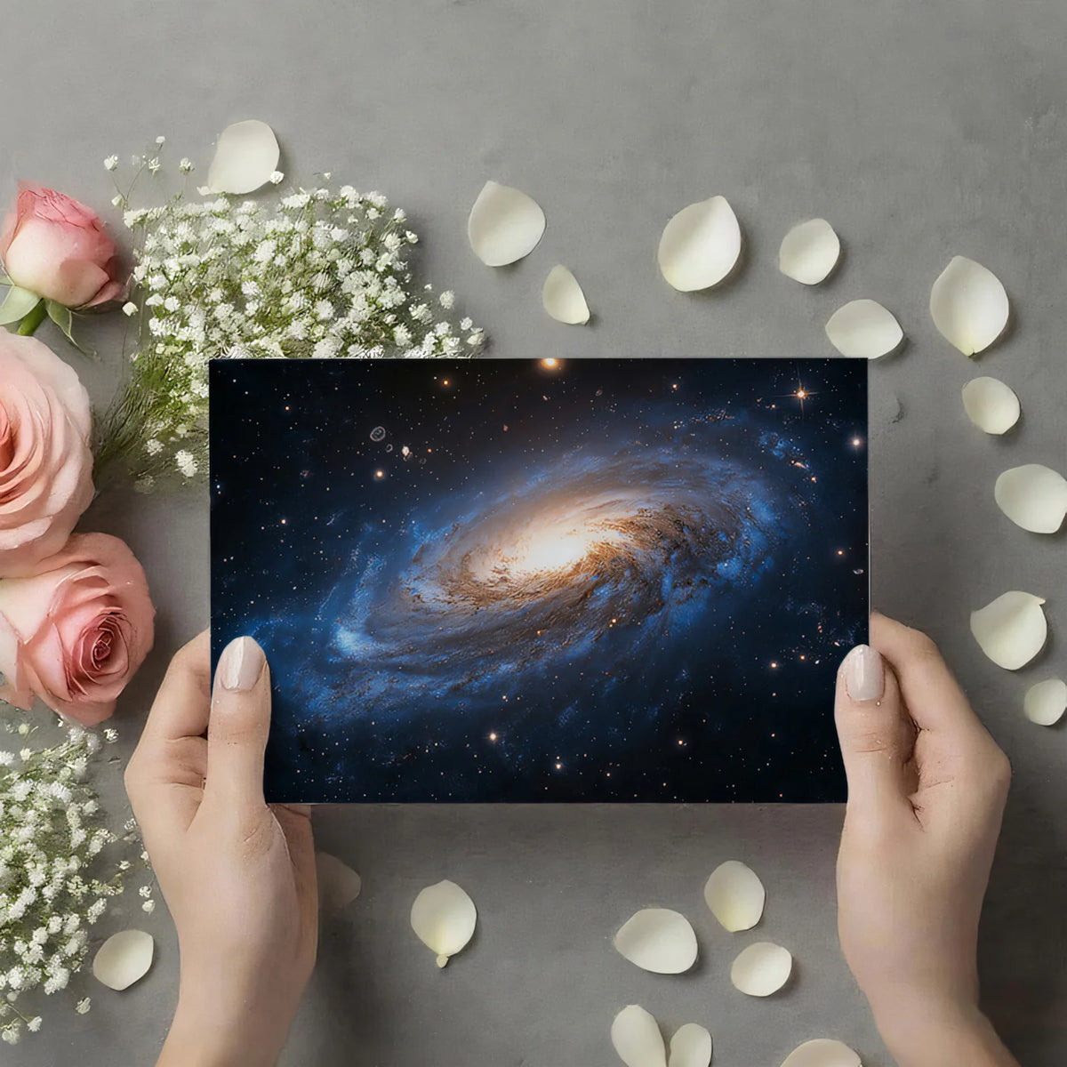 Spiral Galaxy Mural Wallpaper — Cosmic Blue and Gold Astronomy Mural Wallpaper - room preview 03