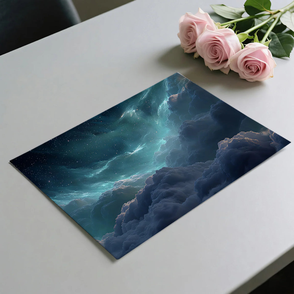 Nebula Clouds Mural Wallpaper — Deep Teal and Indigo Cosmic View Mural Wallpaper - room preview 03