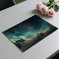 Nebula Canyon Mural Wallpaper — Teal and Gold Cosmic Landscape Mural Wallpaper - room preview 03