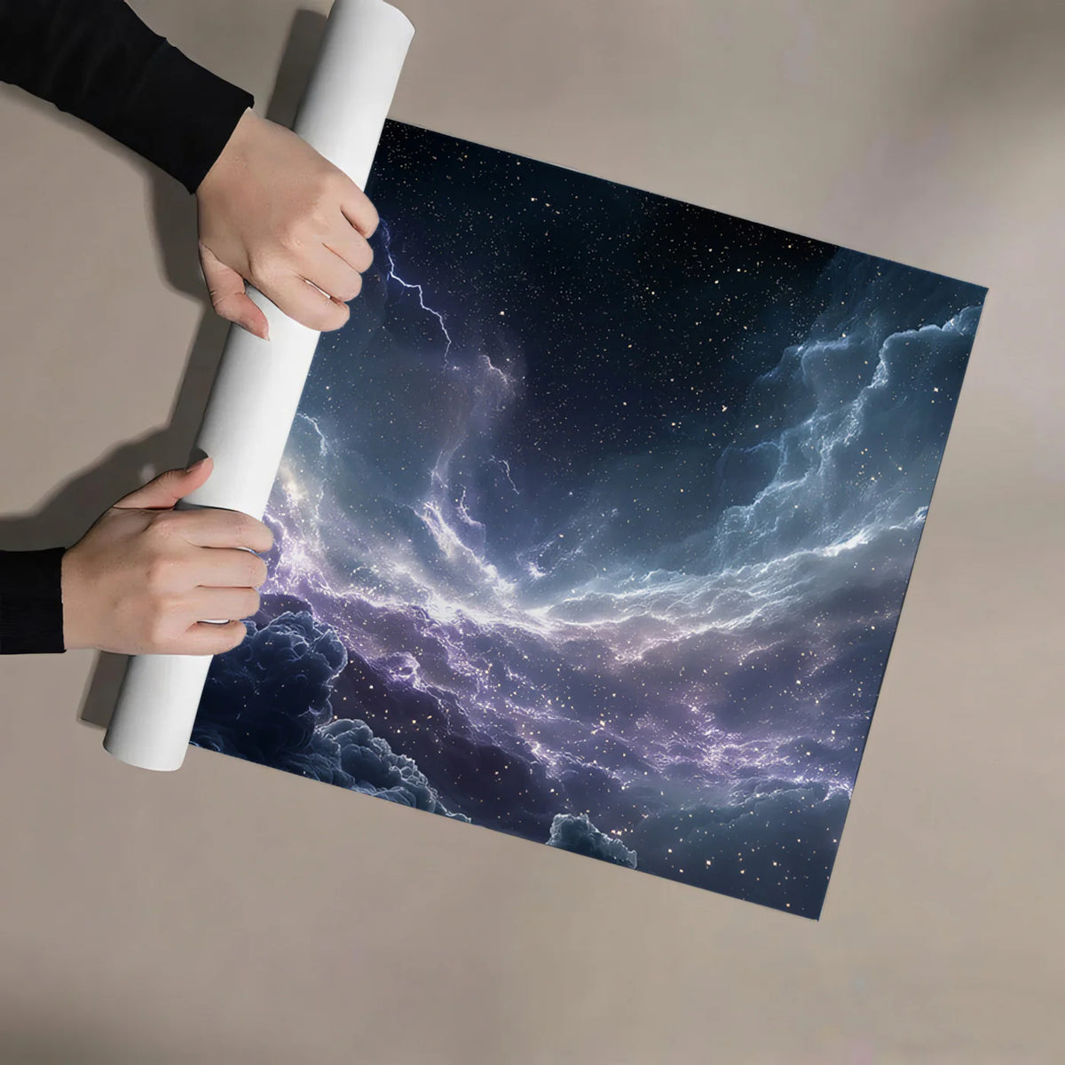 Cosmic Nebula Mural Wallpaper — Deep Purple and Electric Blue Mural Wallpaper - room preview 03