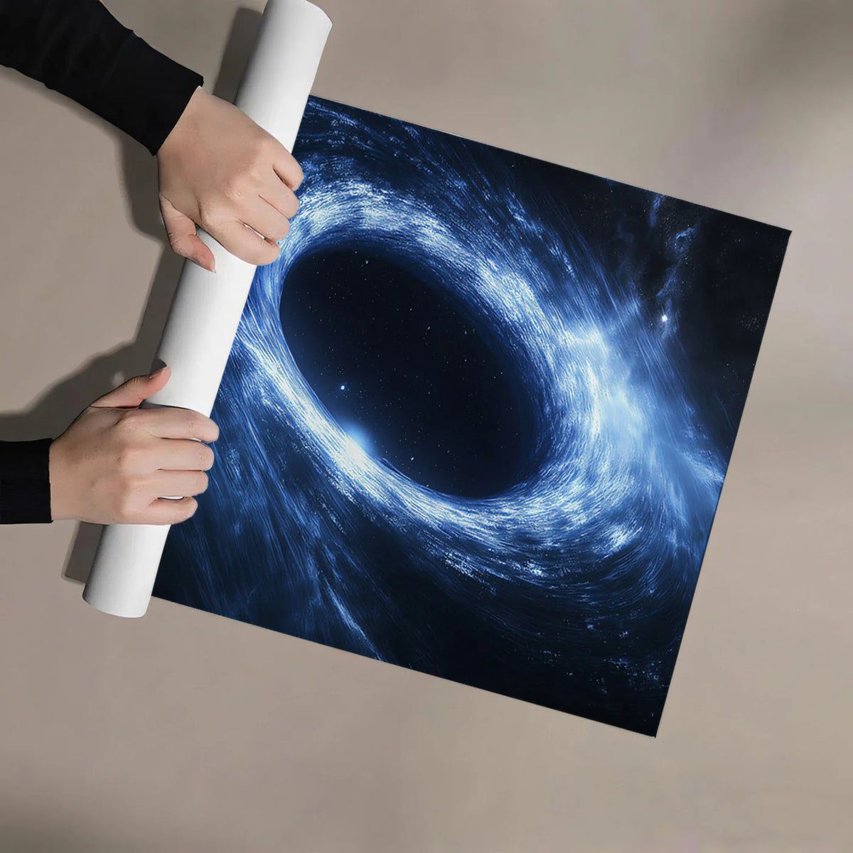 Cosmic Vortex Mural Wallpaper — Deep Blue Black Hole Aesthetic Mural Wallpaper - room preview 03