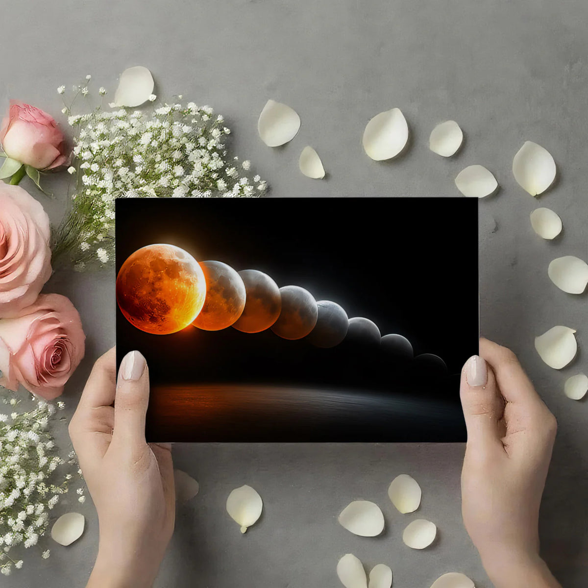 Lunar Eclipse Sequence Mural Wallpaper — Dramatic Cosmic Art Mural Wallpaper - room preview 03