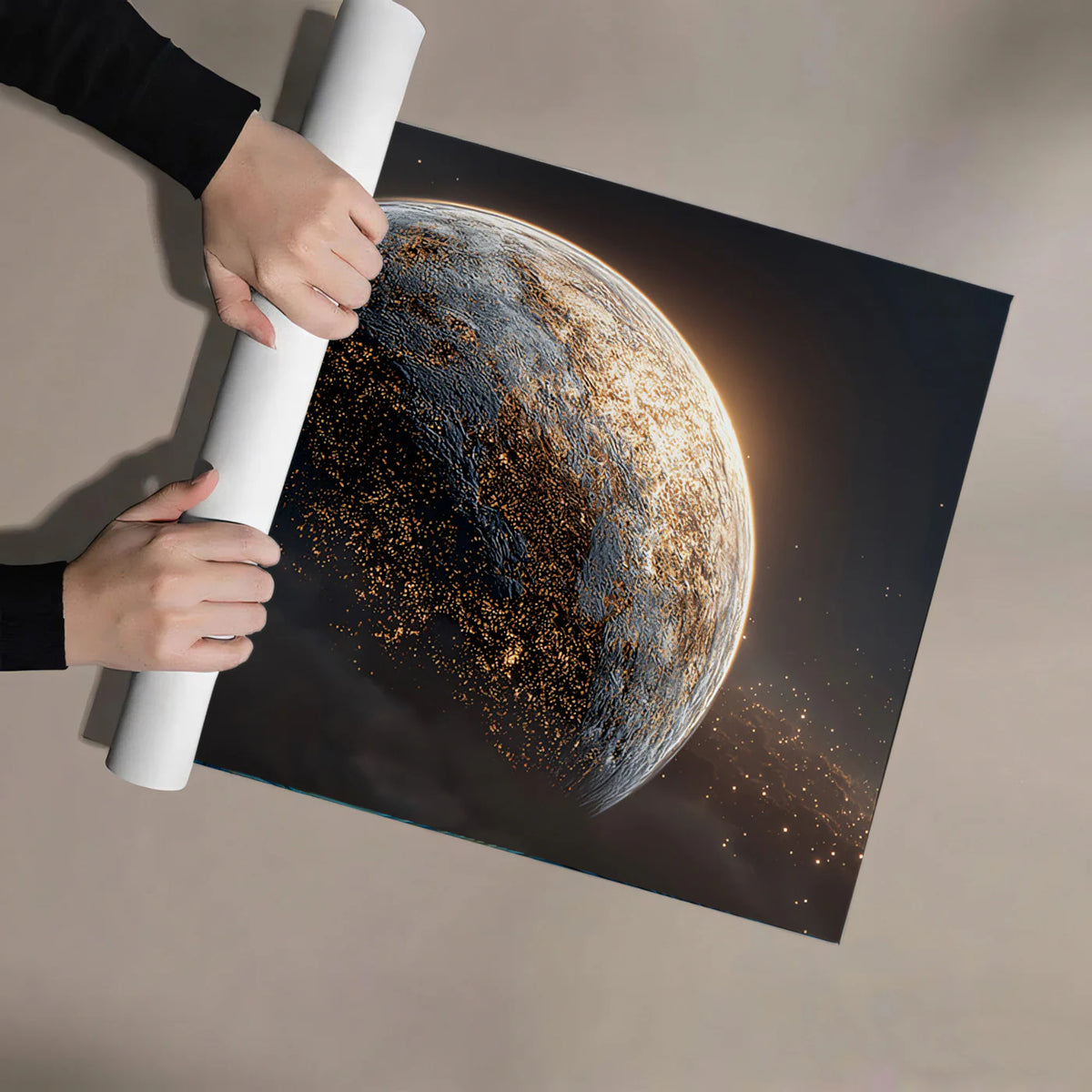 Cosmic Night City Planet Mural Wallpaper — Cinematic Orbit View Mural Wallpaper - room preview 03
