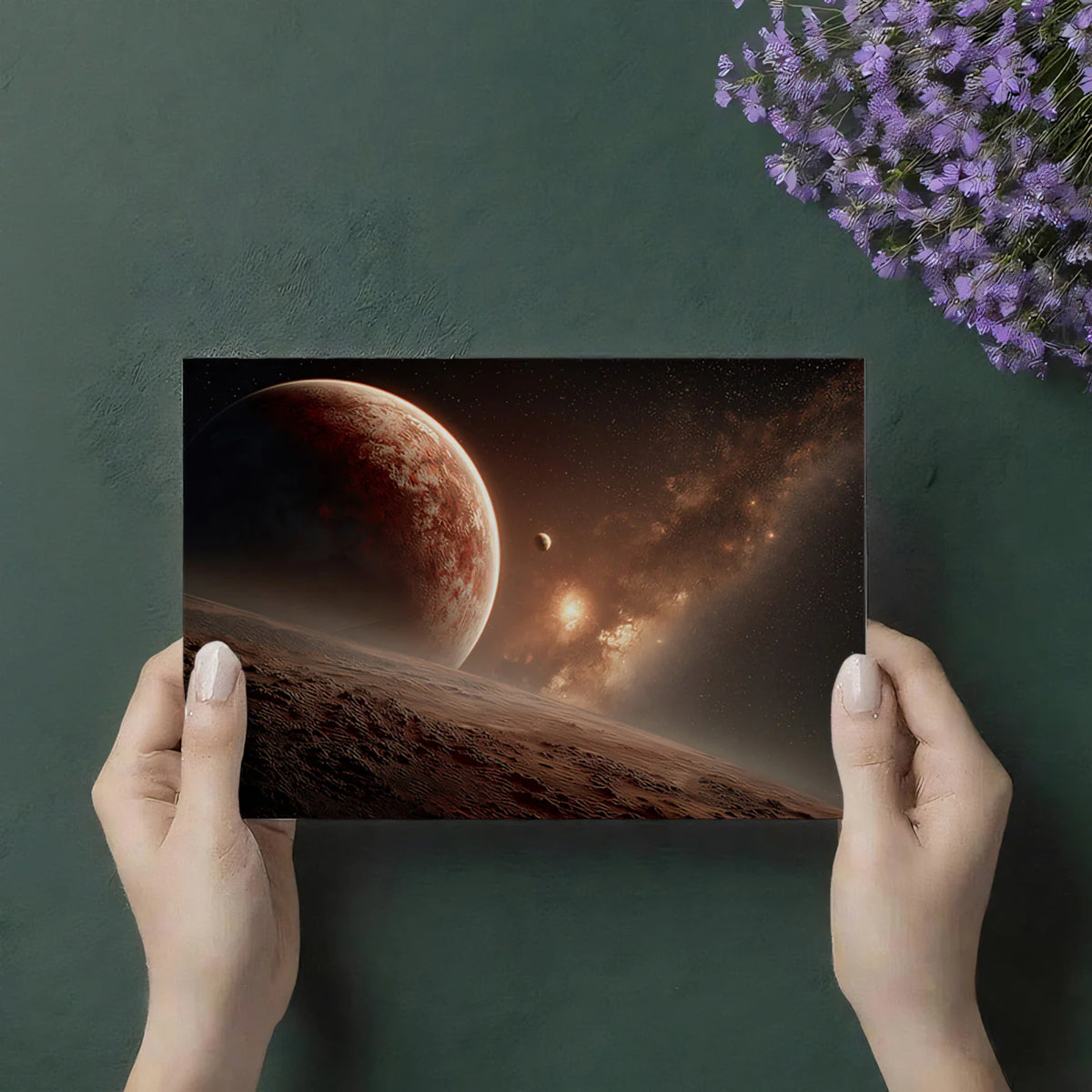 Cosmic Mars Landscape Mural Wallpaper — Deep Terracotta Space Scene Mural Wallpaper - room preview 03