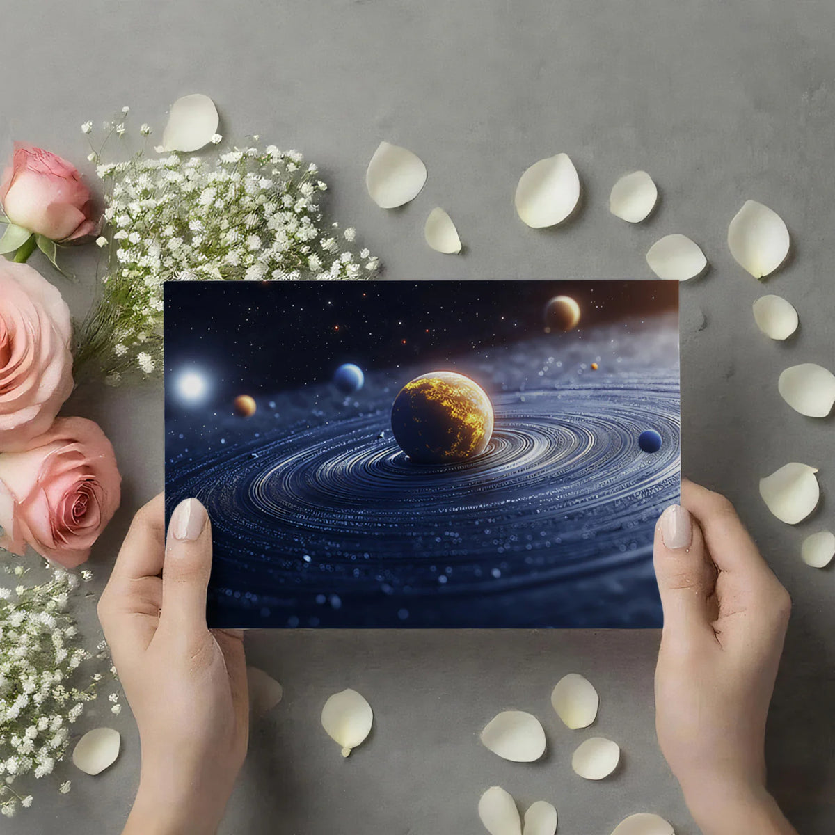 Celestial Ring System Planet Mural Wallpaper — Cosmic Blue Decor Mural Wallpaper - room preview 03