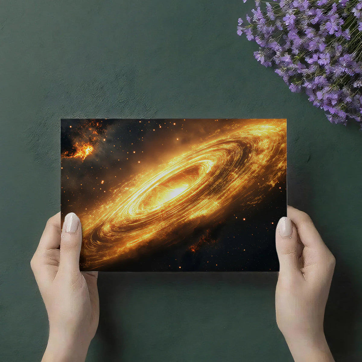 Golden Galactic Nebula Mural Wallpaper — Cosmic Grandeur Mural Wallpaper - room preview 03