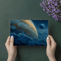 Cosmic Gas Giant Mural Wallpaper — Swirling Blue and Gold Clouds Mural Wallpaper - room preview 03