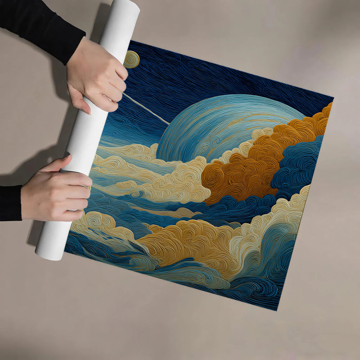 Celestial Cloudscape Mural Wallpaper — Textured Artistic Cosmic Scene Mural Wallpaper - room preview 03