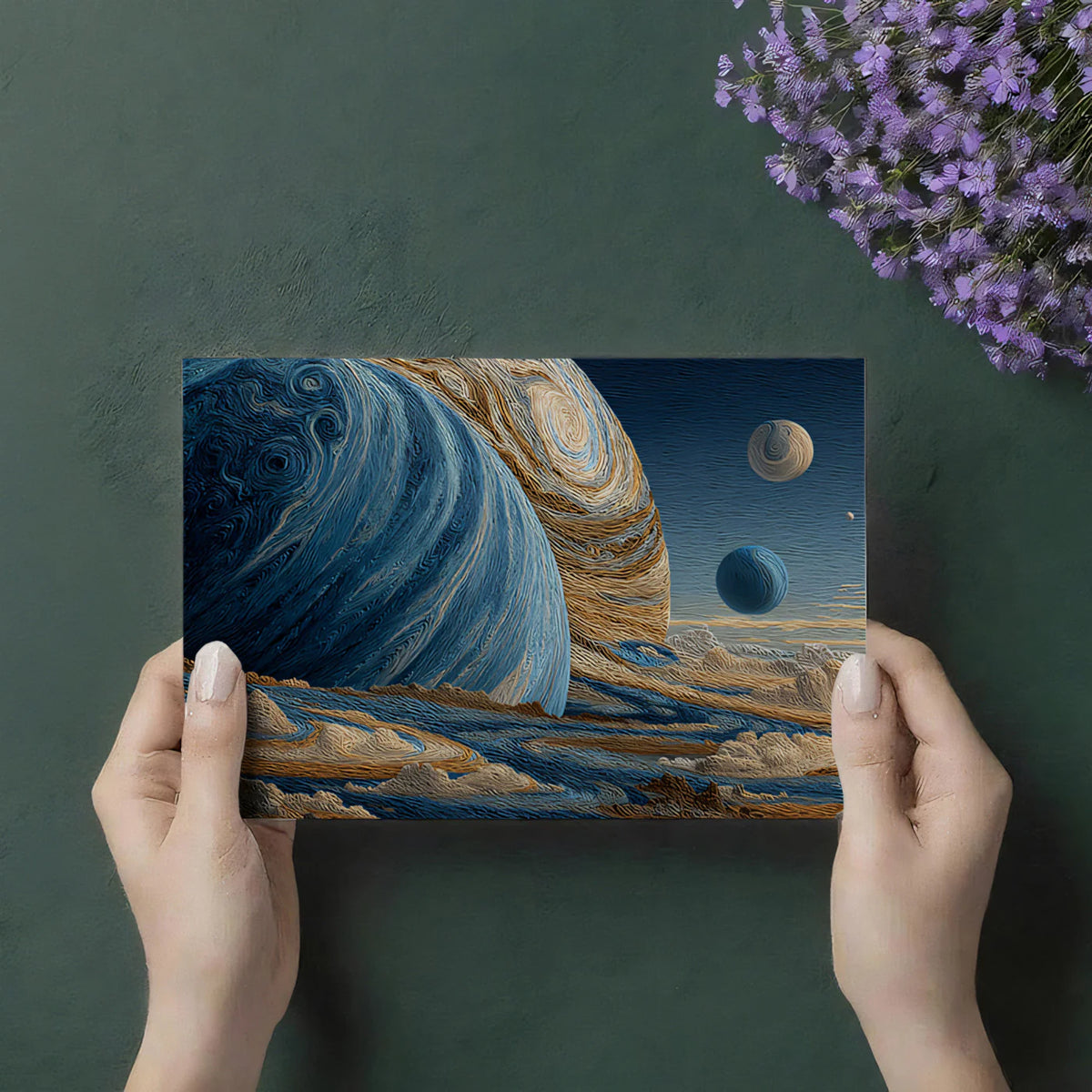 Gas Giant Fiber Art Mural Wallpaper — Textured Cosmic Landscape Mural Wallpaper - room preview 03