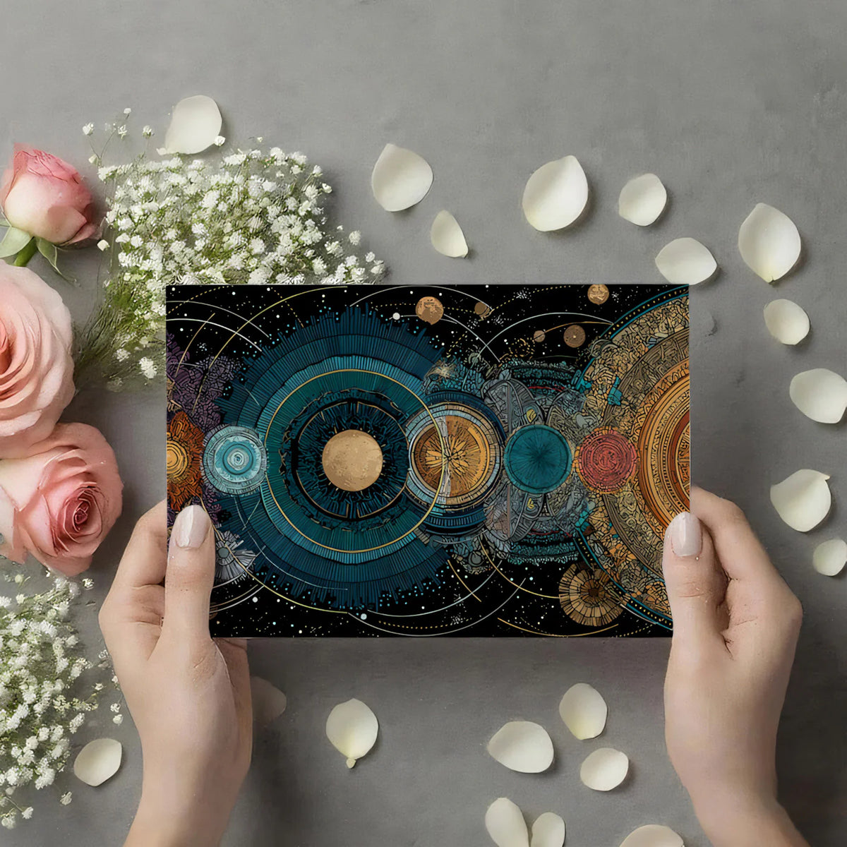 Celestial Mandala Mural Wallpaper — Intricate Cosmic Geometry Mural Wallpaper - room preview 03