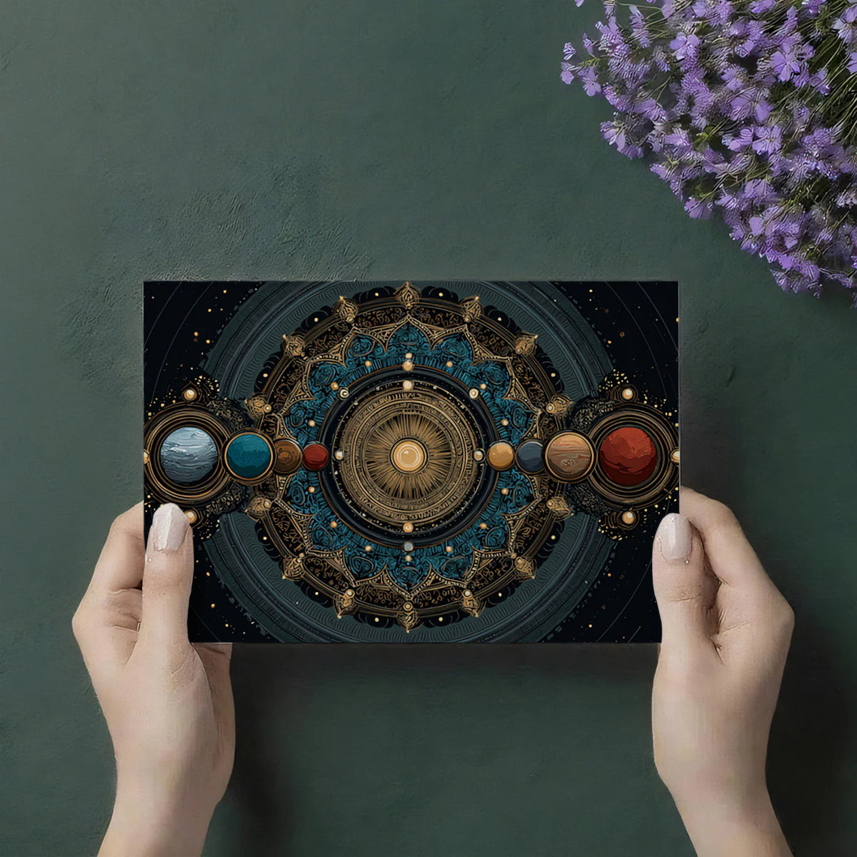 Celestial Mandala Mural Wallpaper — Intricate Cosmic Alignment Mural Wallpaper - room preview 03