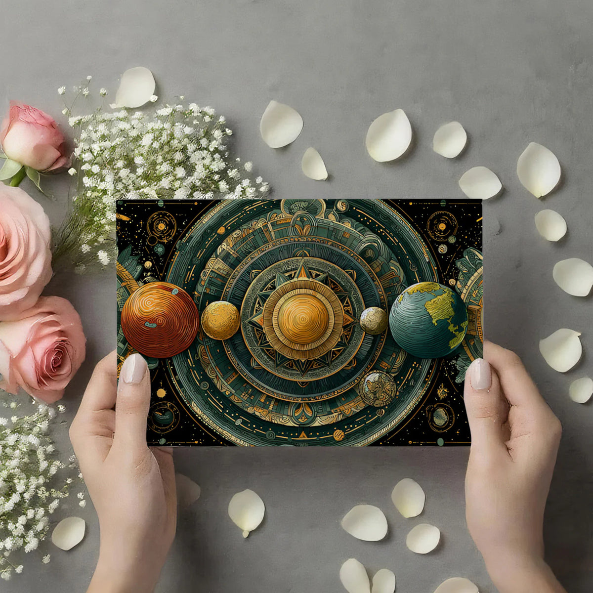 Celestial Orrey Mural Wallpaper — Vintage Cosmic Map Pattern Mural Wallpaper - room preview 03