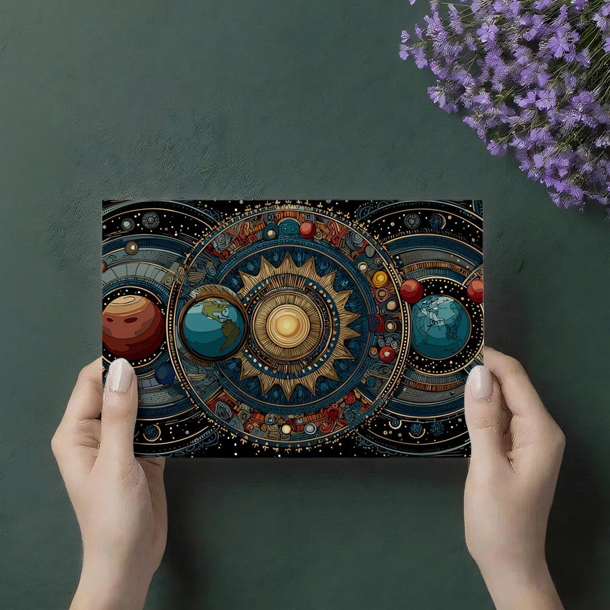 Celestial Gearwork Mural Wallpaper — Intricate Cosmic Map Design Mural Wallpaper - room preview 03