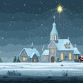 Snowy Village Night Mural Wallpaper — Festive Holiday Illustration Mural Wallpaper - room preview 03