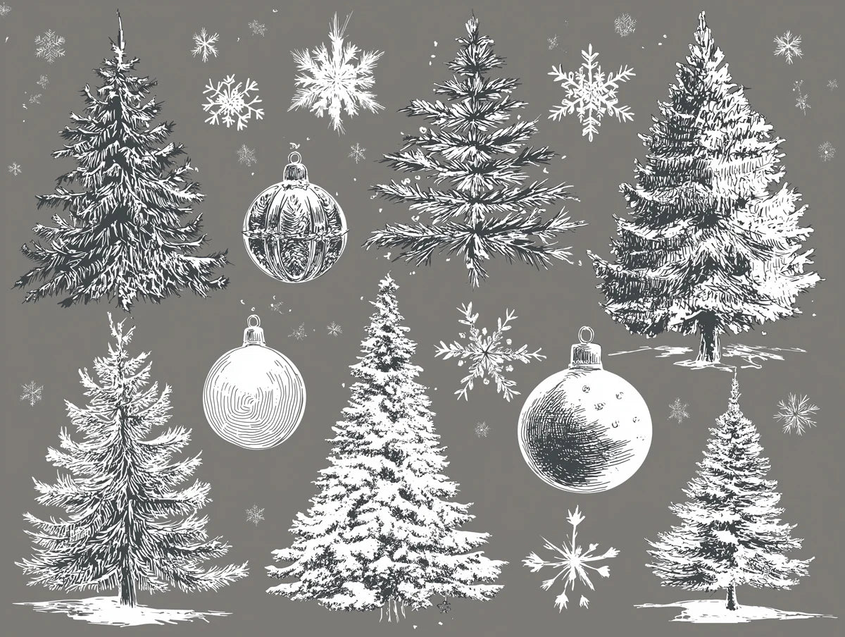 Vintage Christmas Tree Sketch Mural Wallpaper — Hand-Drawn Holiday Mural Wallpaper - room preview 03